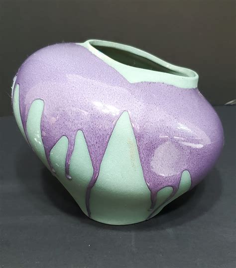 Vintage Rare Haeger Pottery Vase. Teal With Purple Drip Glaze. - Etsy