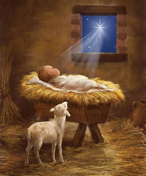 Manger Nativity Scene Fabric Panel 36x43, Pd12378r-manger DIGITALLY ...