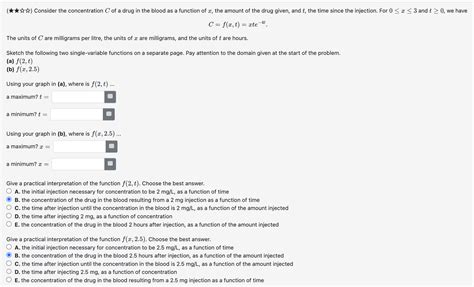 C=f(x,t)=xte−4t The units of C are milligrams per | Chegg.com