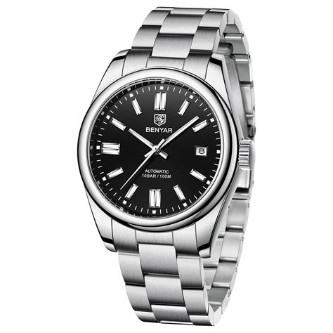 Benyar Classic Mens Automatic Mechanical Watch Stainless Steel Strap ...