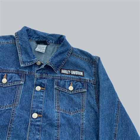 Harley Davidson denim jacket Mid blue with the... - Depop