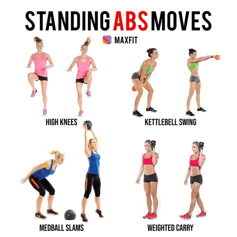 an image of a woman doing standing abs moves for her health and fitness ...