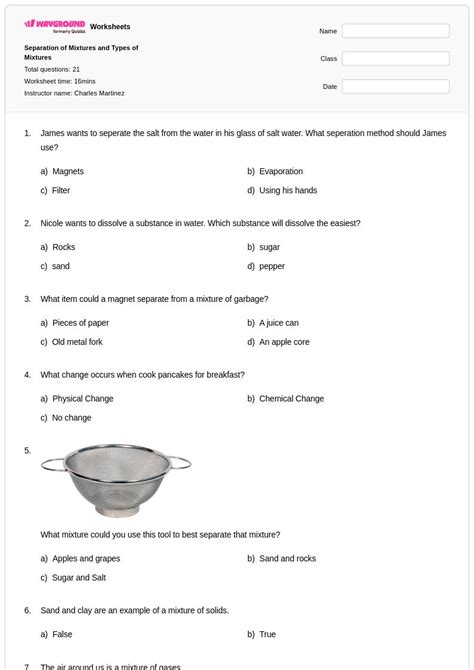 50+ Homogeneous and Heterogeneous Mixtures worksheets for Class 4 on ...