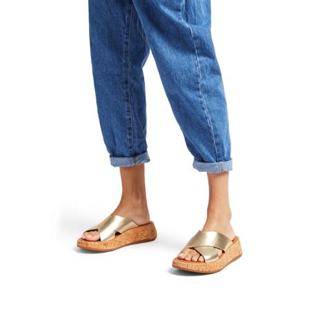 Buy Fitflop Metallic Leather/Cork Flatform Cross Slides Online | SKU ...