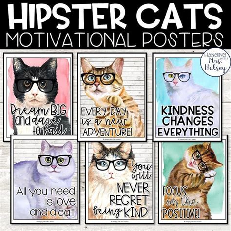 Hipster Cats Motivational Posters - Cat Classroom Decor - Cat Posters - Cat Class Decor - Etsy