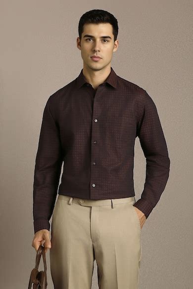 Louis Philippe Formal Shirts, Men Brown Checks Full Sleeves Formal ...