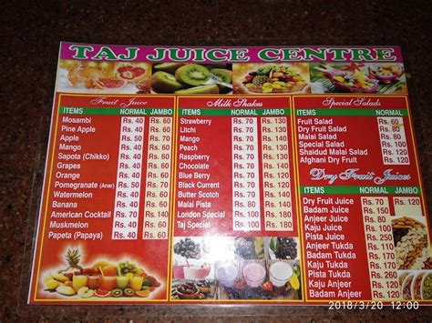 Menu at Taj Restaurant, Hyderabad