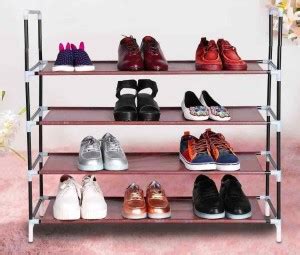 HOUSE OF QUIRK 4 Layer Metal Shoe Rack Portable Foldable Shoe Stand ...