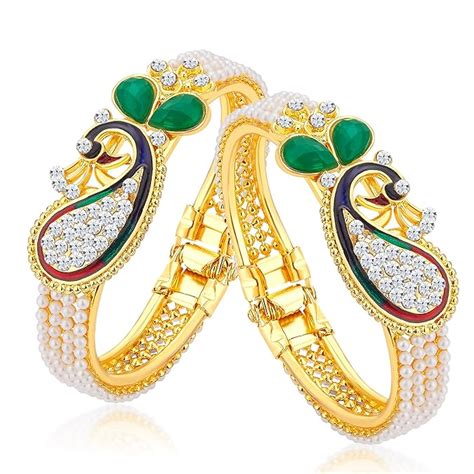 Sukkhi Glittery Pearl Gold Plated Wedding Jewellery Peacock Meenakari ...
