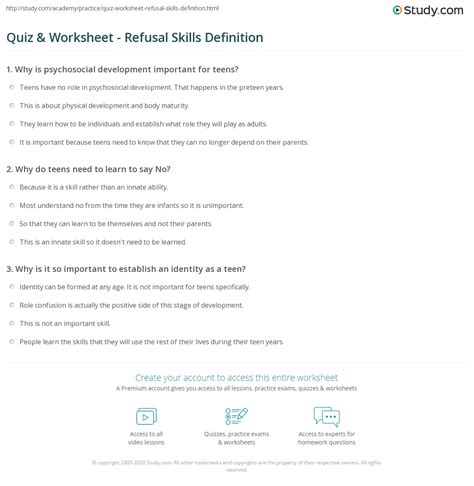 Quiz & Worksheet - Refusal Skills Definition | Study.com