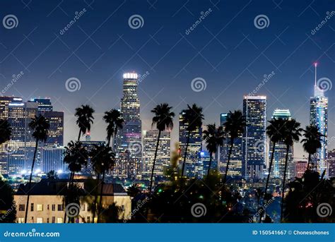 Downtown Los Angeles Skyline at Night Stock Image - Image of angeles ...