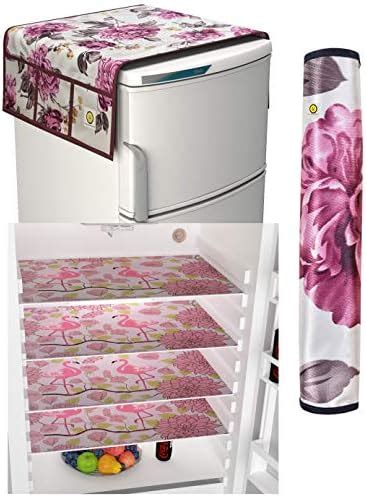 Yellow Weaves Combo of Fridge Top Cover,1 Handle Covers + 4 Fridge Mats ...