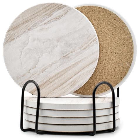 6Pcs Drink Coasters with Holder, Marble Style Ceramic Drink Coaster ...