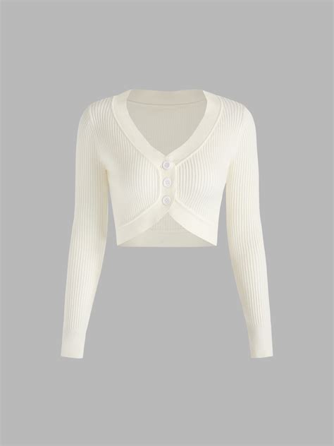 White Cropped Cardigan For School Daily Casual Date