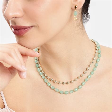 Designer Mint Green Gold Beads Necklace – Estele