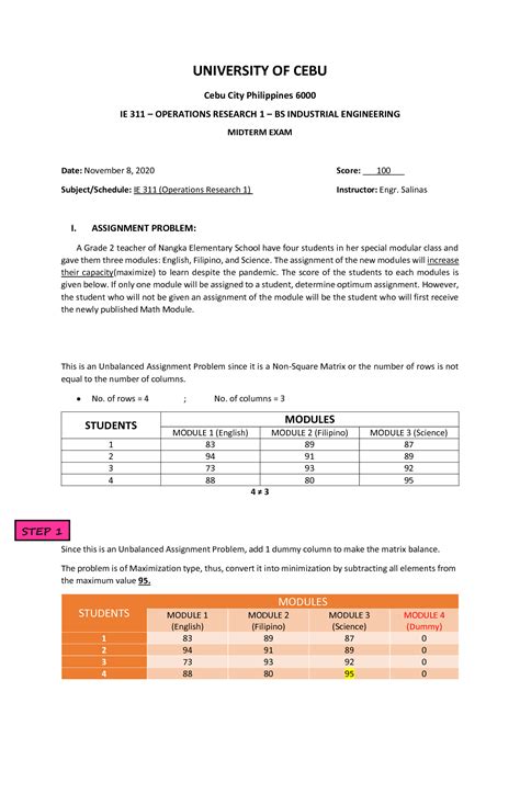 Image result for Example of Unbalanced Assignment Problem