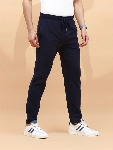 Navy Cotton Regular Fit Lower For Men