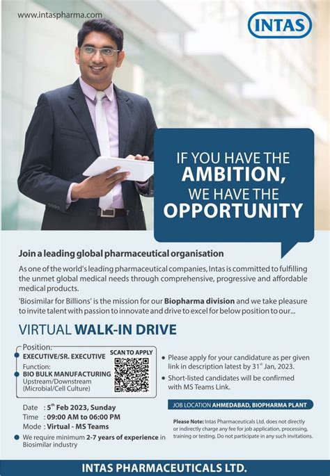 Intas: Virtual Walk in on 5th Feb 2023