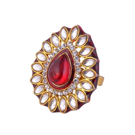 Buy Monisha Daga Indian Mughal Pear Ring Ruby Red Rings RG1-R for Women ...