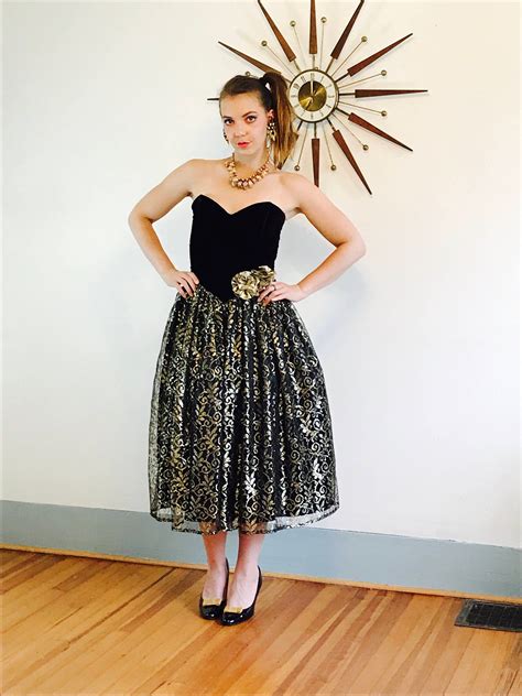 Black & Gold Party dress, 80s Gunne Sax Dress, Vintage Prom dress ...