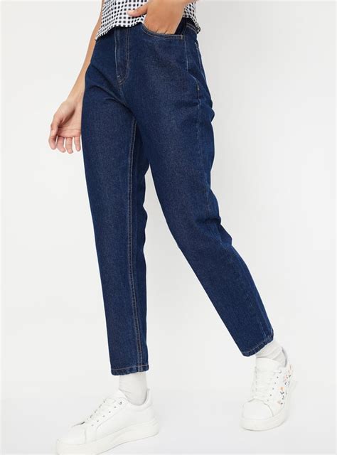 Buy Women Washed High Rise Mom Fit Jeans Online at just Rs. 799.0 ...