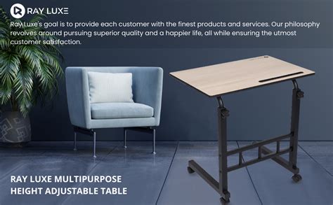 RAY LUXE Wood Multipurpose Height Adjustable & Movable Table With ...