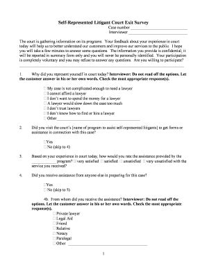 Fillable Online courts ca Self-Represented Litigant Court Exit Survey ...