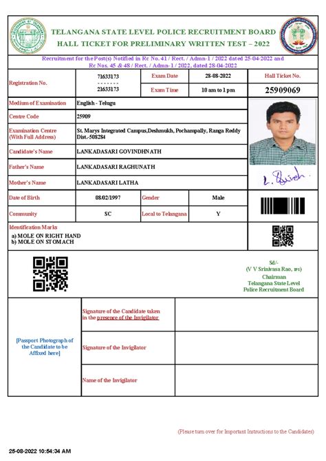 TSLPRB Hall Ticket for Preliminary Test 2022 - Rc No. 41 & 45 - Studocu