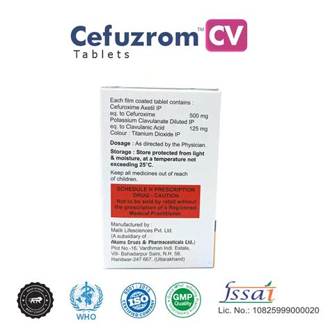 Cefuzrom CV Tablet (Cefuroxime 500mg + Clavulanic Acid 125mg)