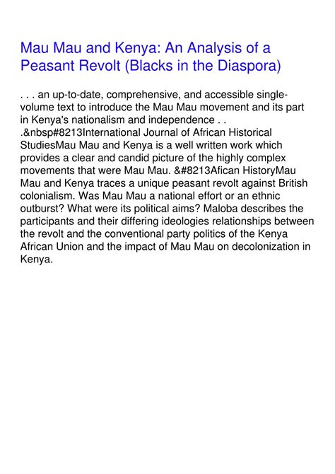PPT - ⚡Read [PDF] Mau Mau and Kenya: An Analysis of a Peasant Revolt ...