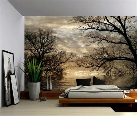 Autumn Tree Forest Lake Large Wall Mural, Self-adhesive Vinyl Wallpaper ...