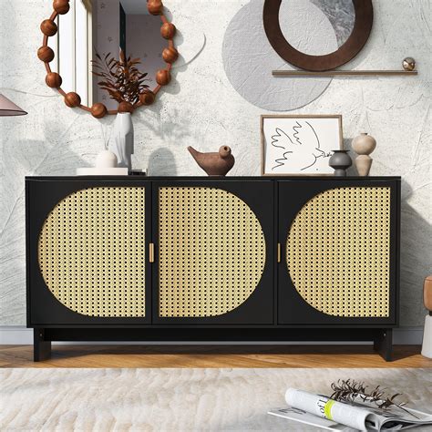 Buy Bellemave Rattan Cabinet 3 Door Sideboard Buffet Cabinet with ...