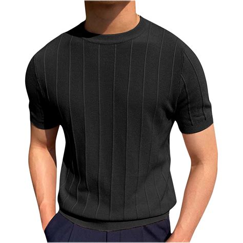 Rloper-Lop Men's Ribbed Knit Shirts Casual Crewneck Short Sleeve T-Shirts Solid Color Basic ...