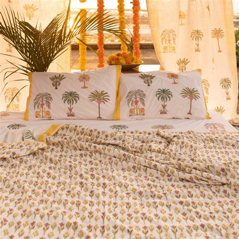 White Kerala Hand Block Print Cotton Dohar - Double Bed Queen Dohar ...