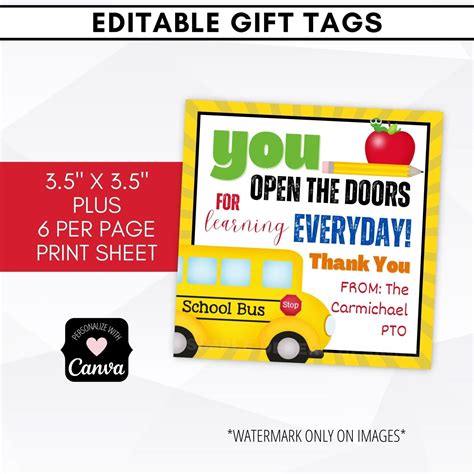 Bus Driver Appreciation Gift Tags Set | Simple Desert Designs