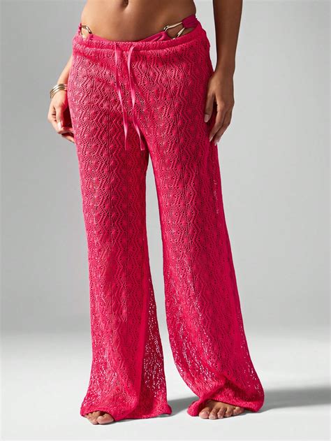 Crochet Beach Cover Up Pants Loose Wide Leg Resort Wear Summer Vacation ...
