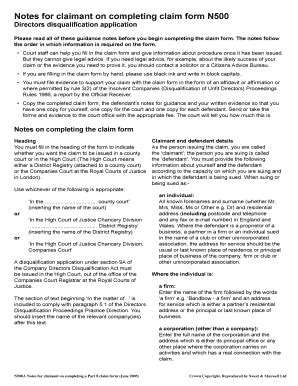 Fillable Online Notes for claimant on completing claim form N500 ...