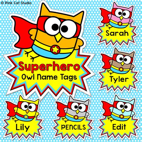 Owl Superhero Theme Name Tags - Editable Classroom Labels | Pink cat ...