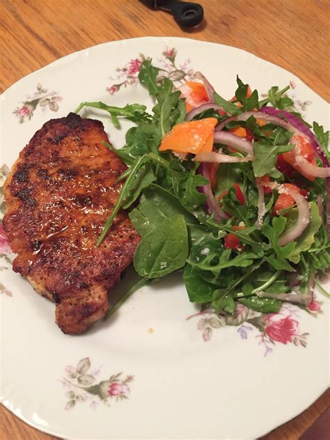 Dinner! Seasoned pork chop and salad. ~420 calories : r/1200isplenty