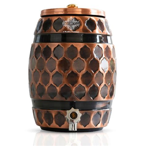 Indian Art Villa Copper Water Dispenser 5 Litre Plus, Matka Pot for ...