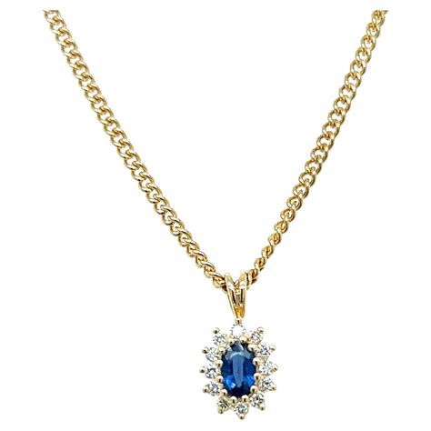 Sapphire and Diamond Pendant Necklace in 14k Yellow Gold at 1stDibs