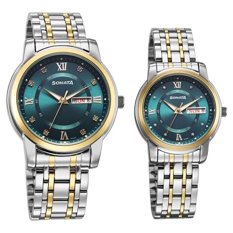 Buy Online Sonata Perfect Pairs Quartz Analog Teal Dial Two Toned Metal ...