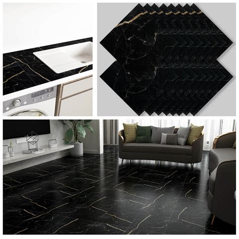 Black Marble Vinyl Flooring Tiles – CHIHUT