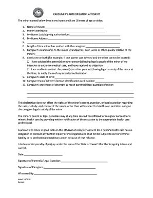 Fillable Online CAREGIVER'S AUTHORIZATION AFFIDAVIT The ... - Bay ...