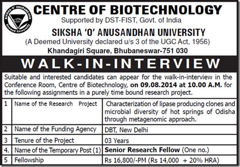 SOA University Metagenomics SRF/Lab Technicians Walk In | SOA Recruits ...