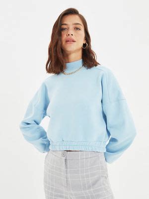 Buy Trendyol Blue Full Sleeves Turtle Neck Sweatshirt Online