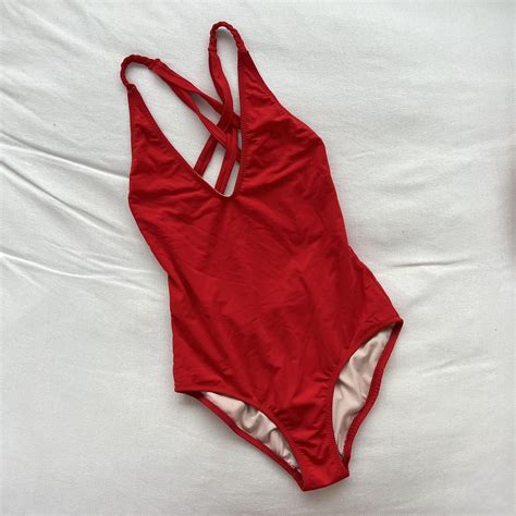 Red V-neck one piece bathing suit From Rachel Comey... - Depop