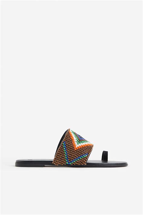 Women's Black/Patterned Toe loop slides | H&M IN