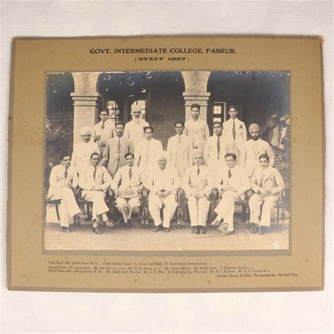 Staff 1937 Paper Photograph of Govt. Intermediate College Pasrur
