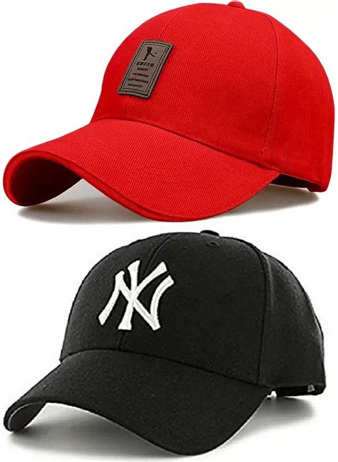 Buy Rozti Combo Black and Red Caps for Men Pack of 2 (Free Size) at ...